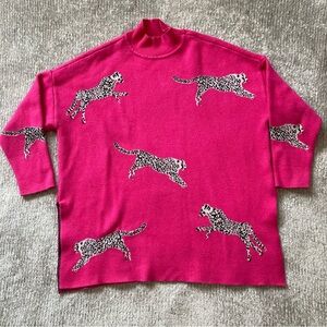 NOC Oversized Cheetah Sweater Medium Novelty Print‎ Hot Pink Comfy